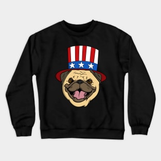 Pug Face American Top Hat Crewneck Sweatshirt